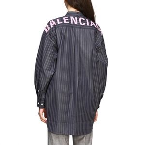 Balenciaga Poplin Swing Black Stripped Pink Logo Tie Shirt Size 38 US 6 $1390